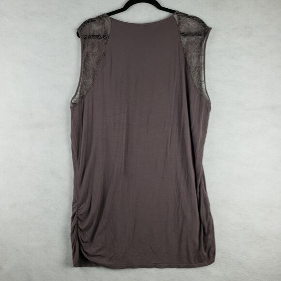 Maurices Plus Women's 3X Beaded Rhinestone Neck Dressy Tank Top Brown Lace Trim - Picture 8 of 8